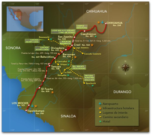 mapa de la ruta del tren chepe